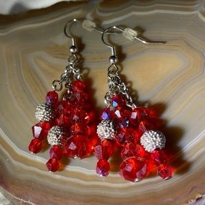 HANDCRAFTED RED CRYSTAL DANGLE EARRINGS